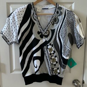 True Vintage Mariea Kim Top 80s NOS Deadstock embroidered gold floral embellish